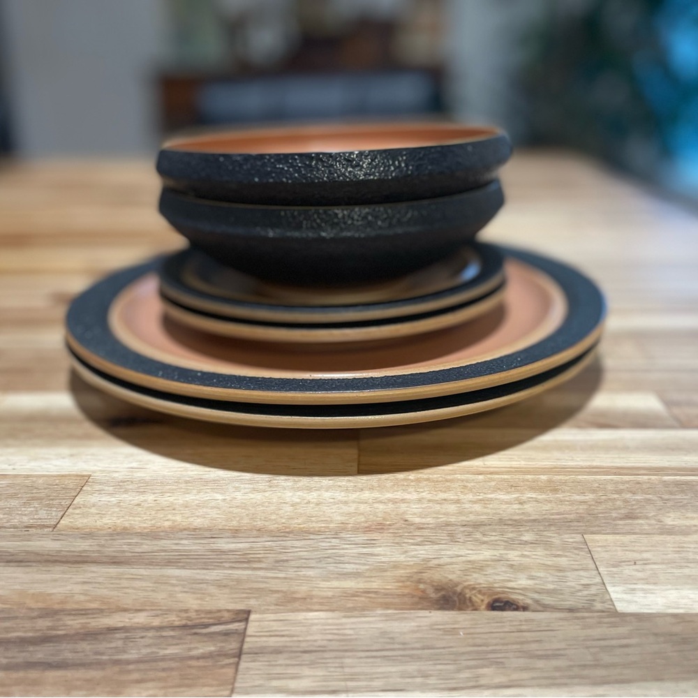 Vintage Kasuga Stoneware Dishes by Showa Made in Japan Black and Brown